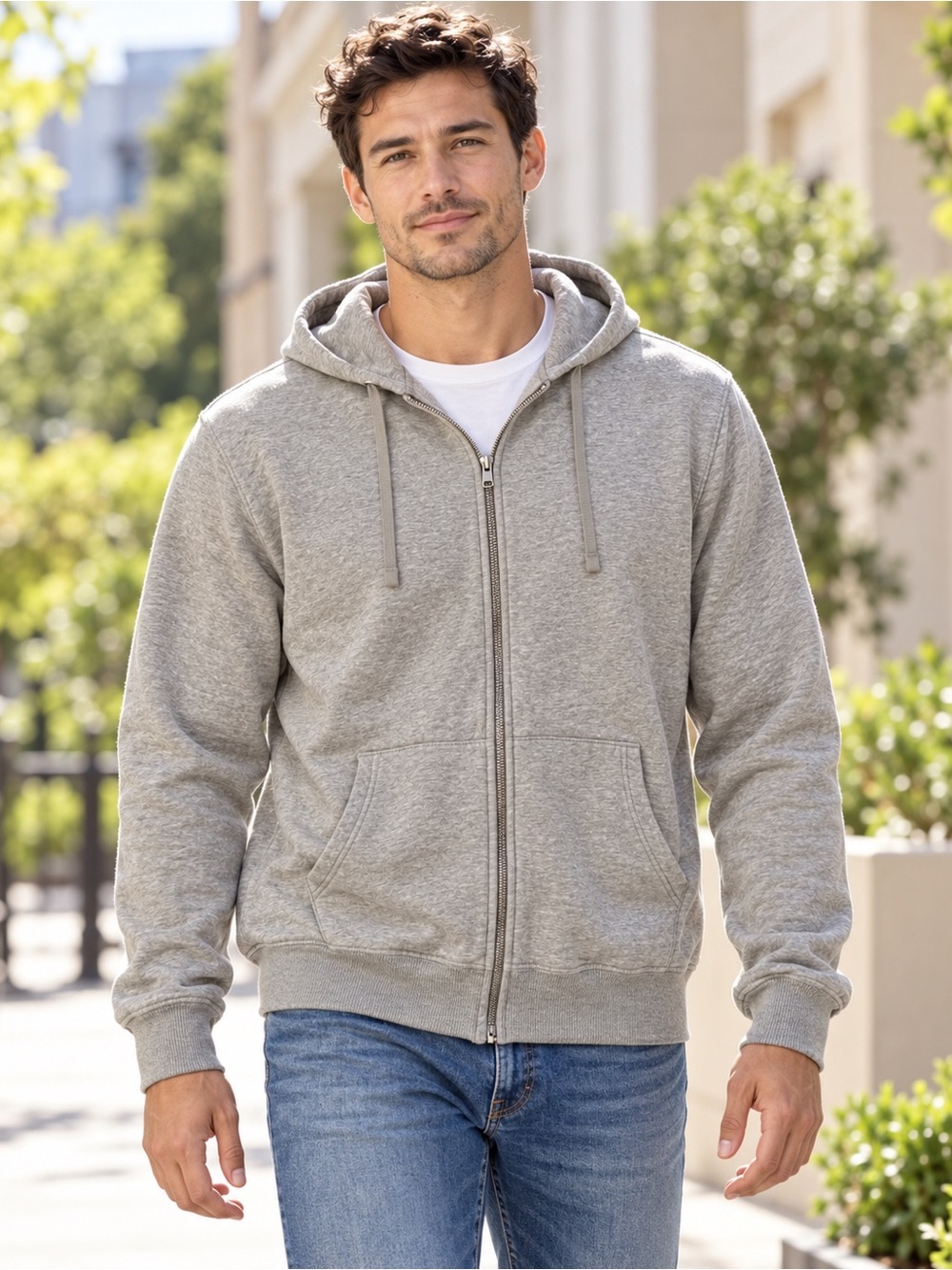 Goodfellow & Co Men’s Large Heather Gray Full Zip Fleece Hoodie Sweatshirt